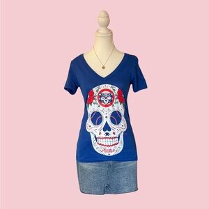 Chicago Cubs Sugar Skull V-Neck T-Shirt